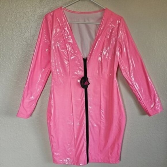 Women's Faux Leather Bodycon Long Sleeve Dress Medium Pink Cosplay by Rozegaga - Picture 1 of 5